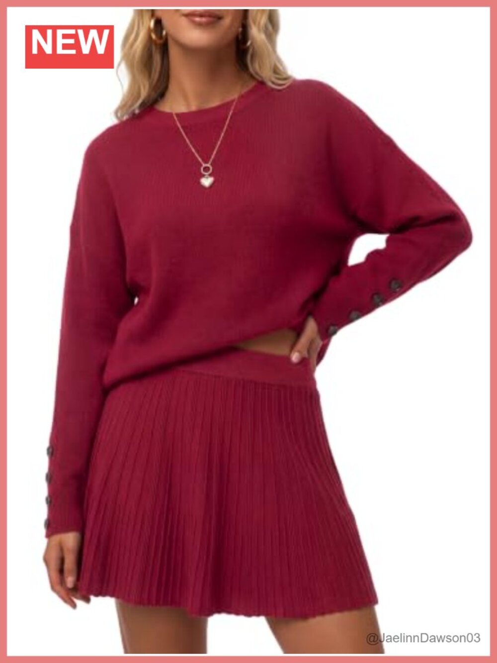 Wool Blend 2 Piece Sweater and Pleated Mini Skirt Set Relaxed Fit